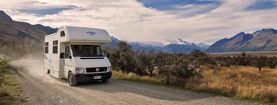 motorhome on a dusty road