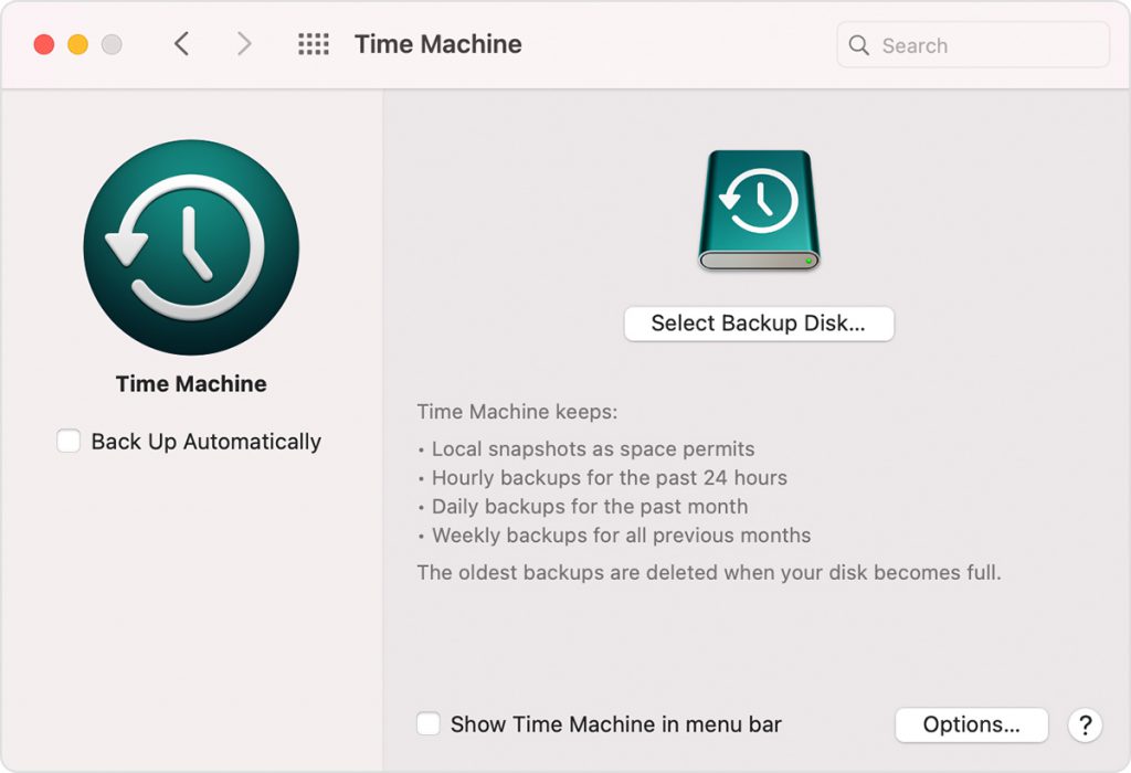 apple time machine interface