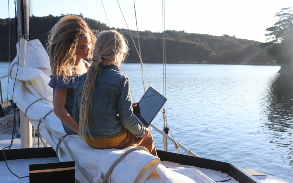 Two girls on a boat